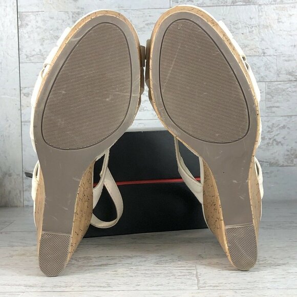 Michael Kors Platform Cork Wedges Strappy Sandals Ivory Leather Ennette Size 9.5 - Picture 10 of 11